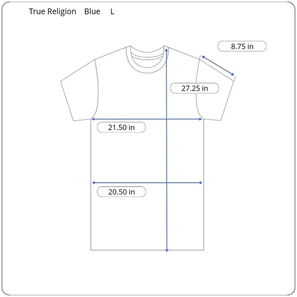 True Religion Arched‎ All Over Logo Men's Large Short Sleeve Blue Crew T-Shirt